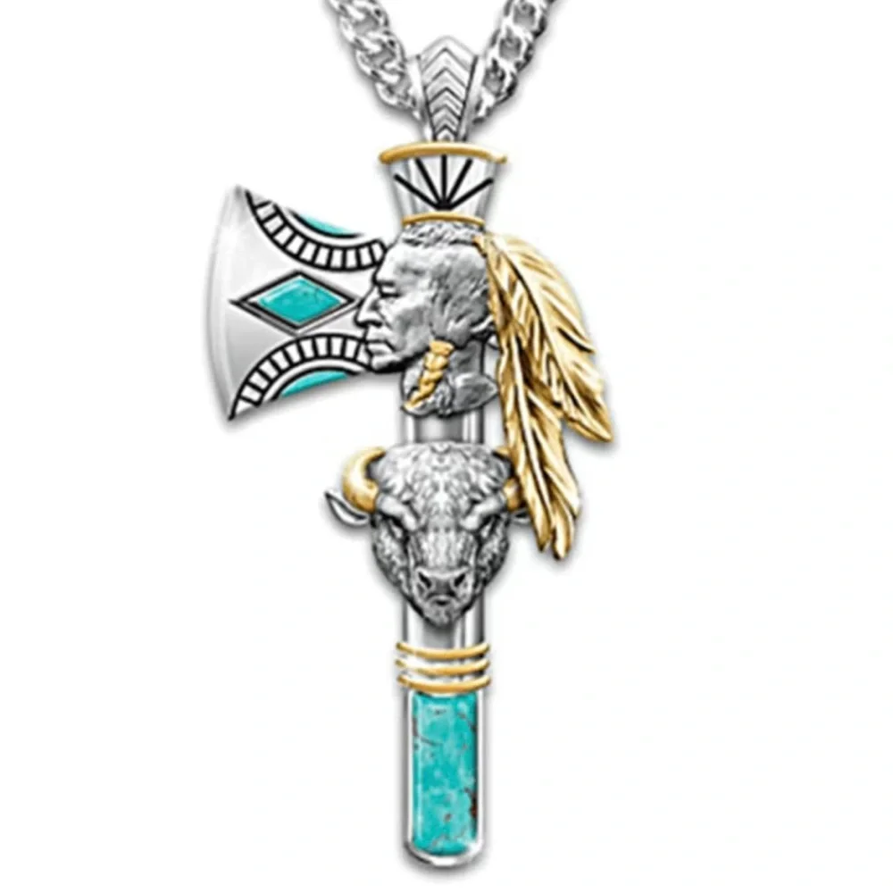 1c Necklace Bullhead Ache Indian Pendant Size‎ 2inch Faux Imitation Jewelry